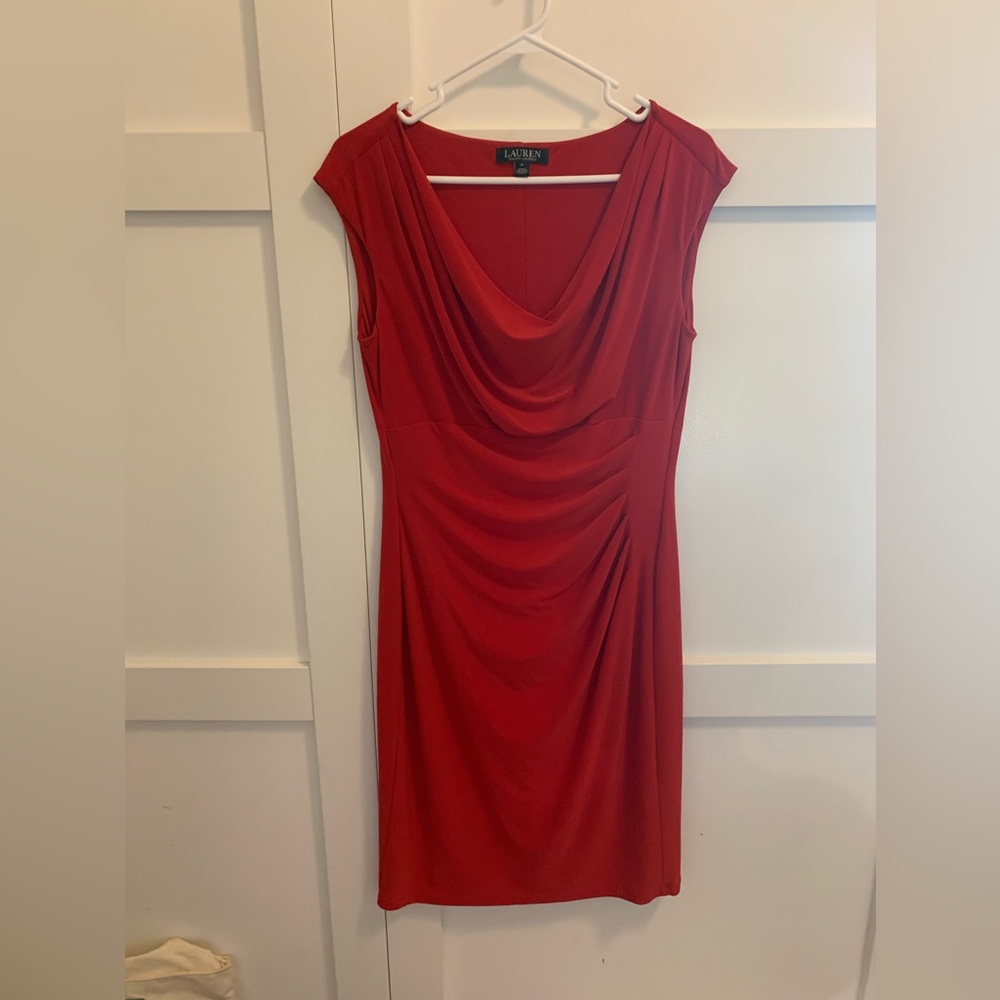 Ralph Lauren Red Cowl Neck Midi Dress